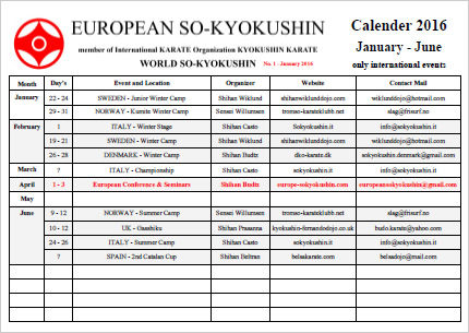 European Calender 2016